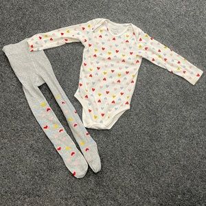 * Lupilu Set Hearts Long Sleeve onesie & Baby Girl Tights Sz 12-24 M